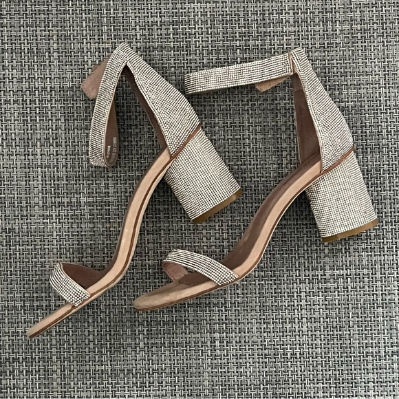 Cream Chunky Heeled Sandals - Picture 1 of 9